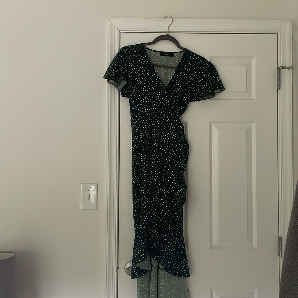 Green and white wrap dress